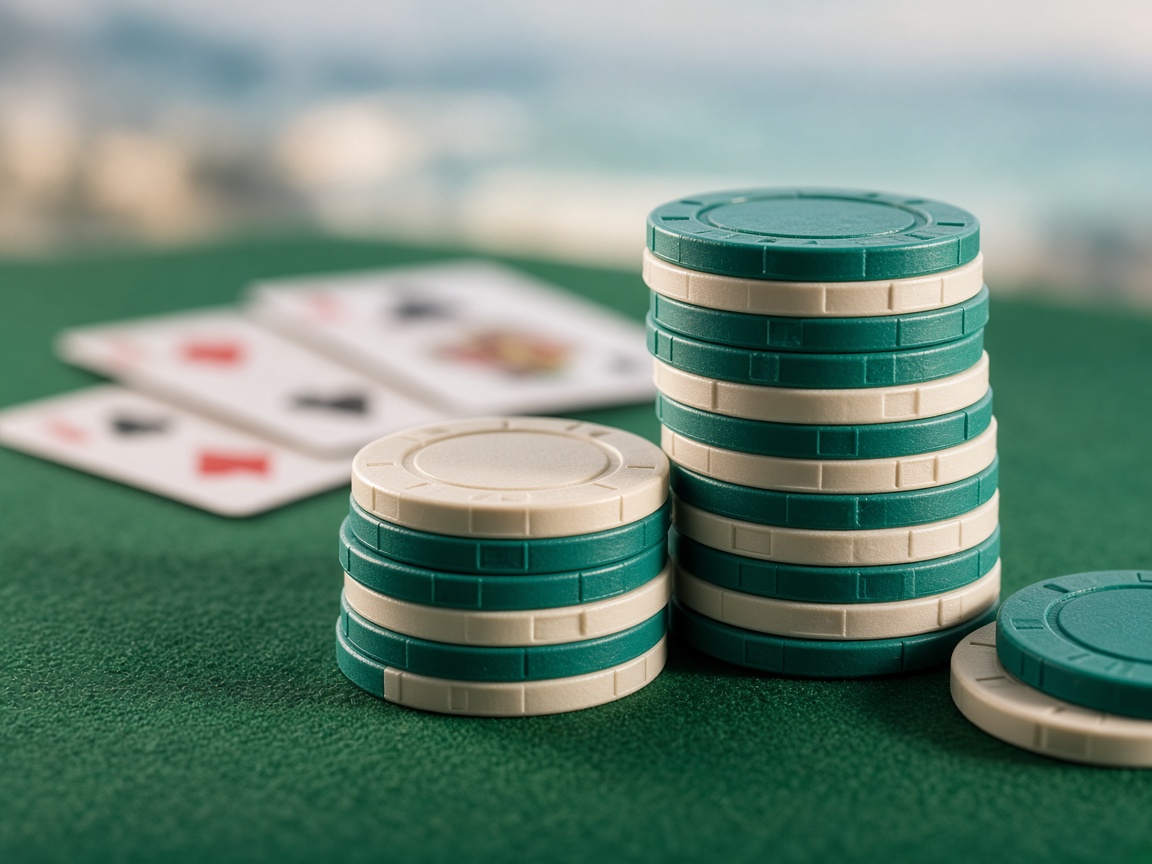 Żetony Pelican Casino na zielonym suknie przy stole